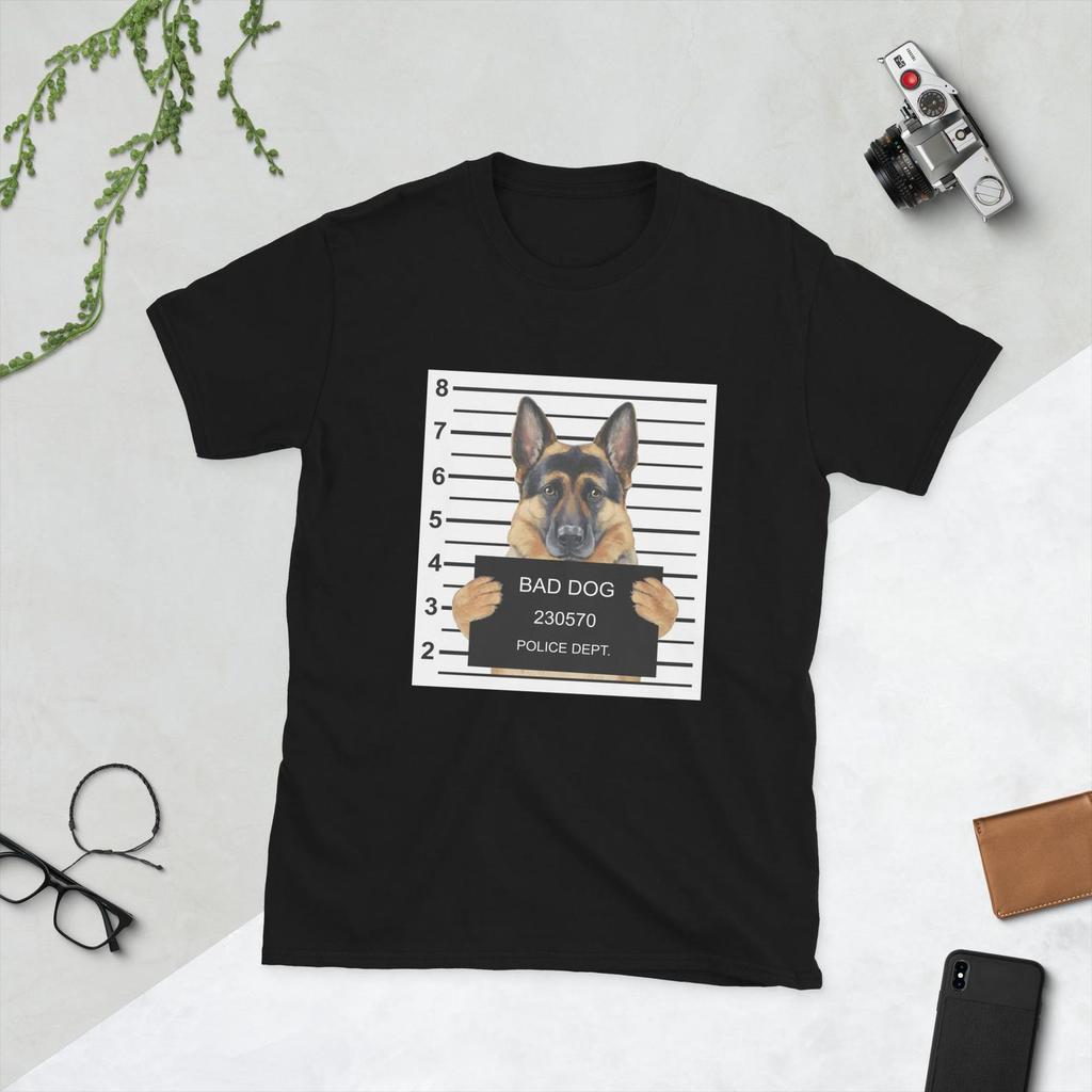 Funny Beautiful Bad Dog Mugshot (Cute German Shepherd ) Dog Lover Short-Sleeve Unisex T-shirt Mens Kids Womens