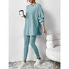 Fall Winter Women's Ribbed Knit Loose Hooded Long Sleeve Top + Pants Matching Set Casual Outfit