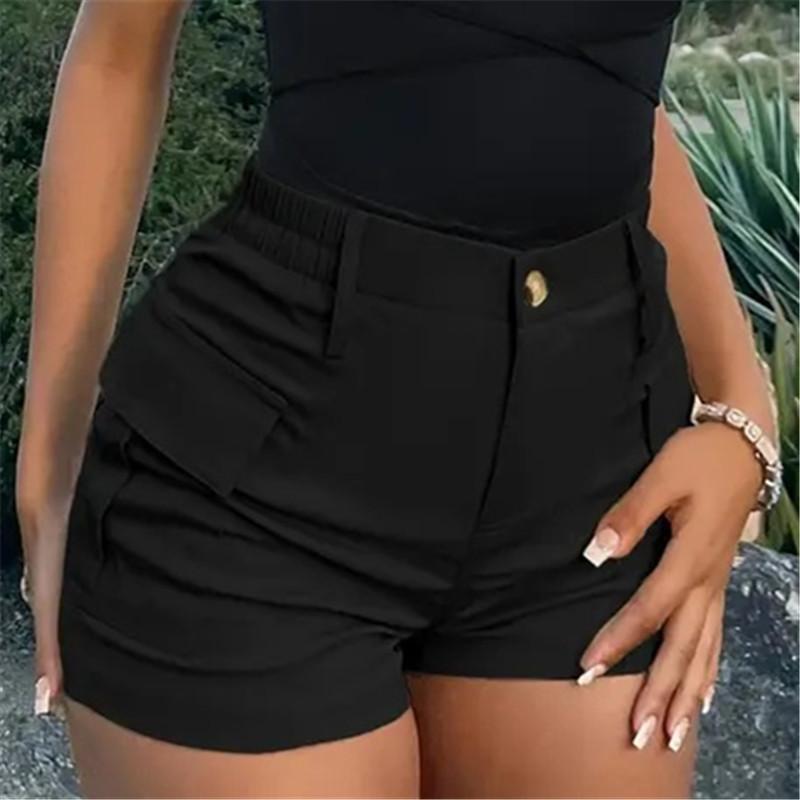 Modne Spodenki Damskie Jednokolorowe Codzienne Wygodne Codzienne Uliczny Styl Odzież Damska Wysoki Stan Guzik Kieszeń Kombinezon