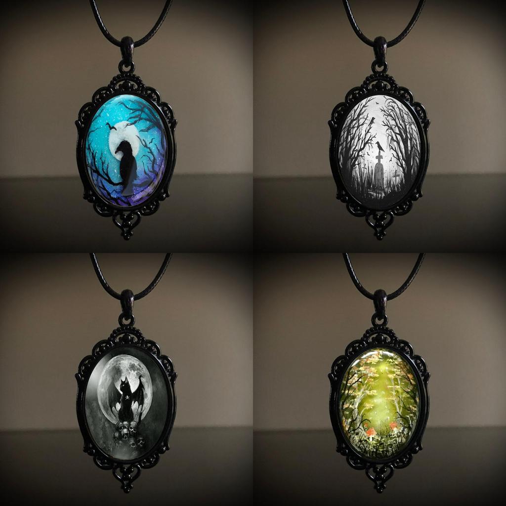 Gothic Raven Forest Pendant Necklace With Alloy Material For Fashionistas