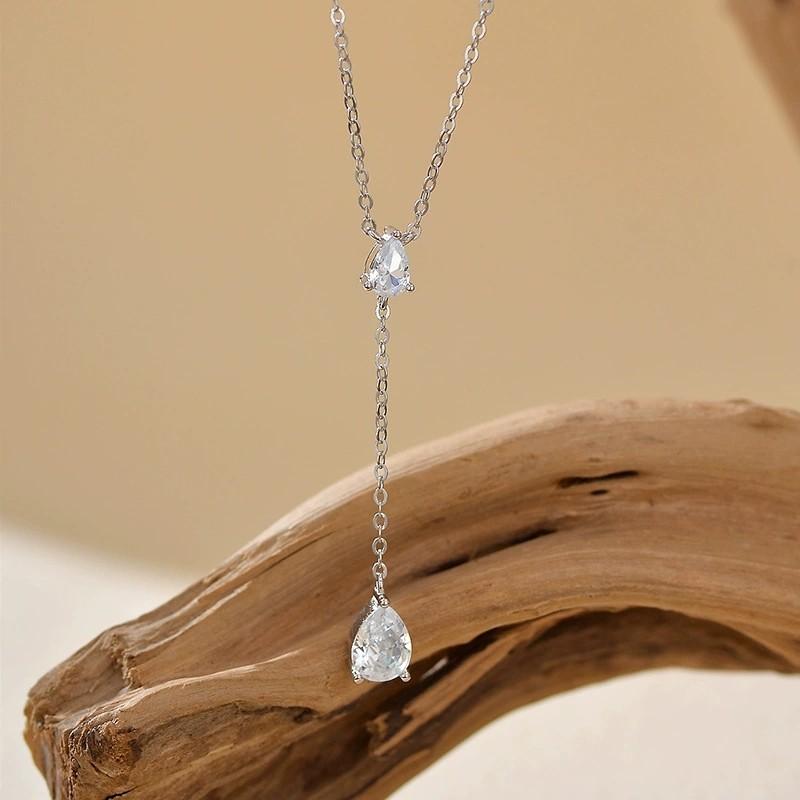 925 Sterling Silver Tassel Zircon Pendant Necklace for Women Simple Daily Wear Stackable Silver Necklace Party Gift