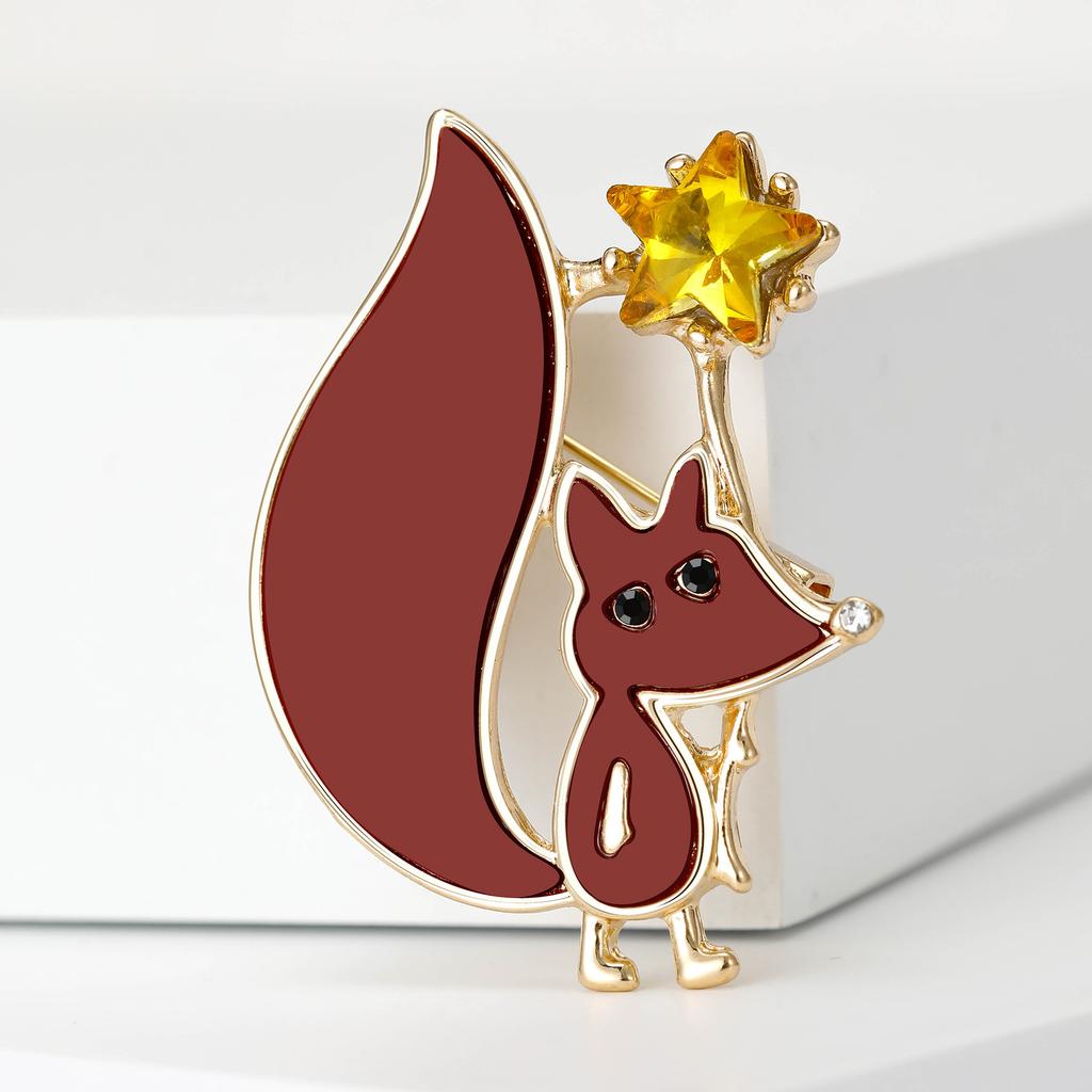 Cute Plate Fox Yellow Star Brooch Corsage Women'S Fashion High-End Temperament Accessories Pin Silk Scarf Buckle