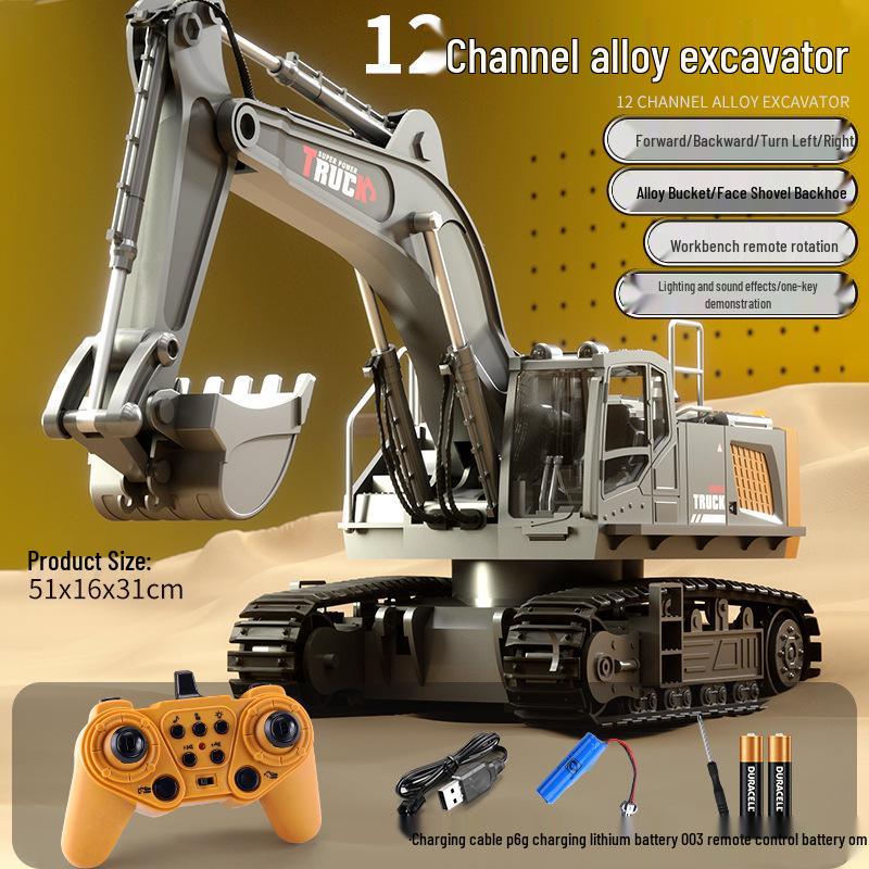 New Remote Control Alloy Excavator Toy for Kids Ages 3-8 - Engineering Vehicle Simulation