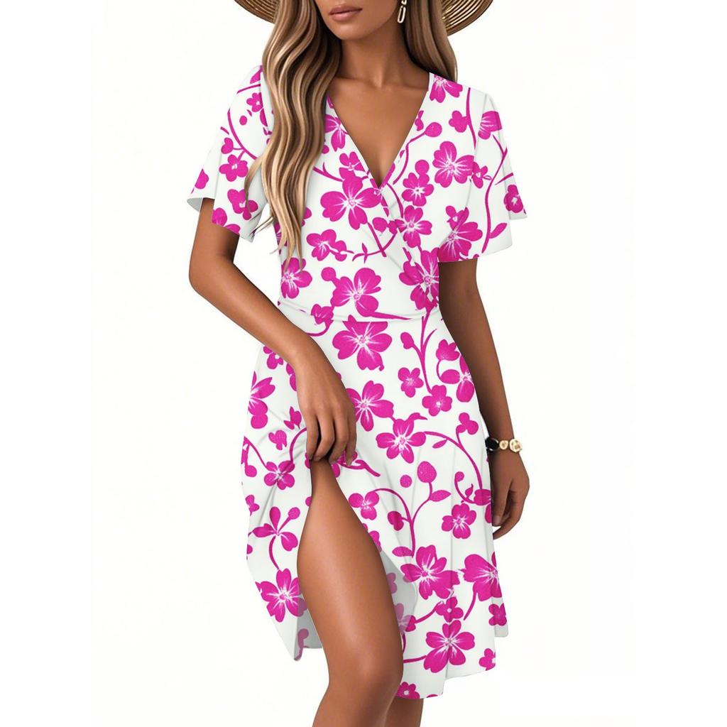Women's Casual Fashion Dress Vintage Floral Floral Short Sleeve V-neck Dress