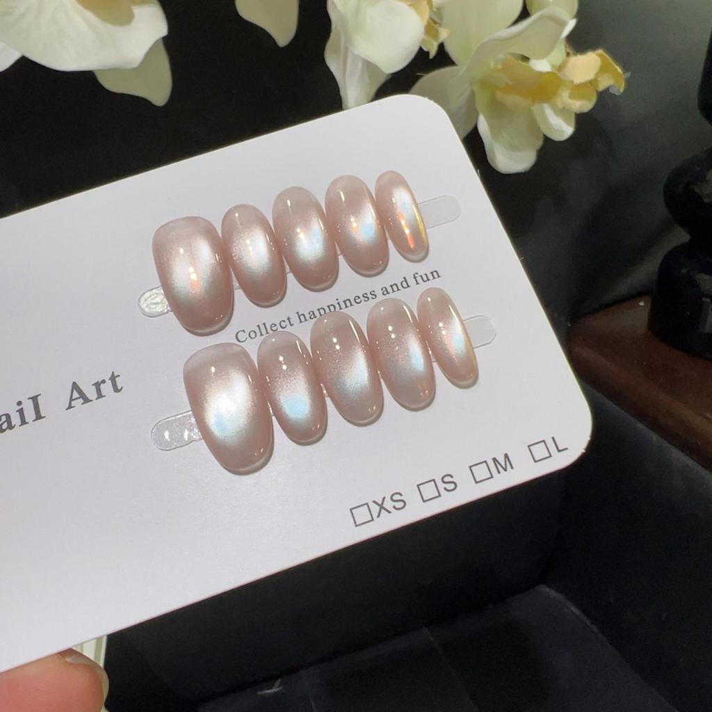 Soft & Dreamy: Iridescent Nude Pink Glass Manicure Patches - Versatile, Exquisite, Gentle, Whitening Wear.