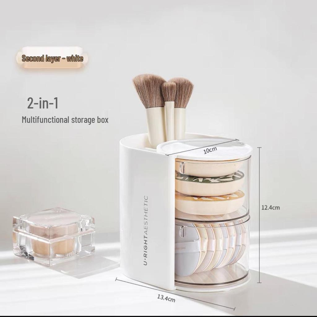 Rotating Dustproof Makeup Organizer: Storage Box for Puff, Lipstick, Brush, and Egg Cushion