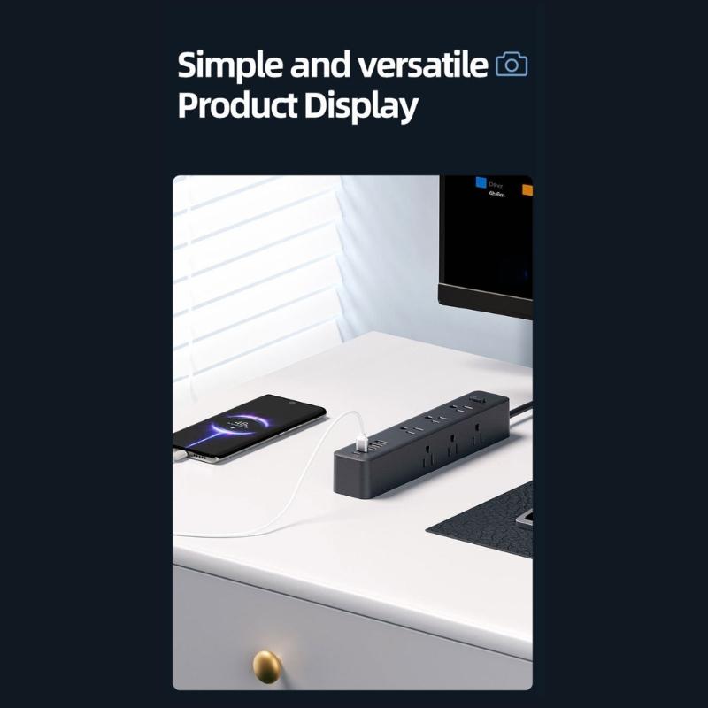 Flat Plugs Surge Protectors Power Strips 9Outlets 3USB/2 USB C Port Wall Mountable Design For Home Office Dorm Essential