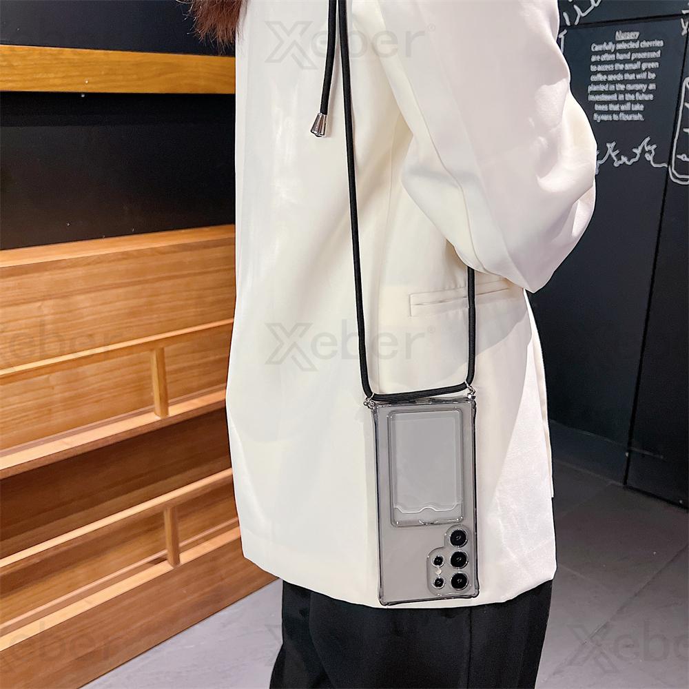 Luxury Card Bag Clear Wallet Crossbody Necklace Strap Case For Samsung S25 S24 S23 Ultra S22 S21 FE A55 A54 A53 A35 A33 5G Cover
