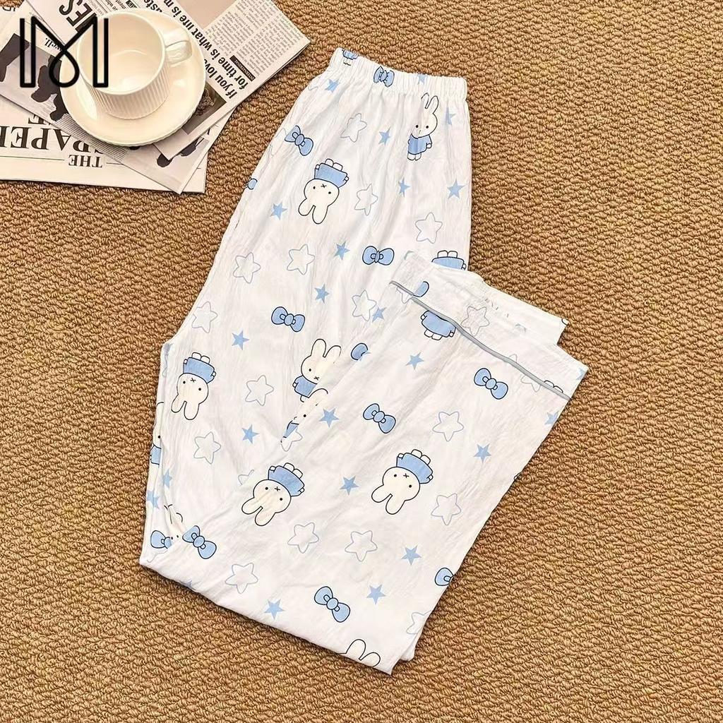Blue star rabbit girl pajamas spring and autumn cardigan lapel set soft cute princess style loungewear