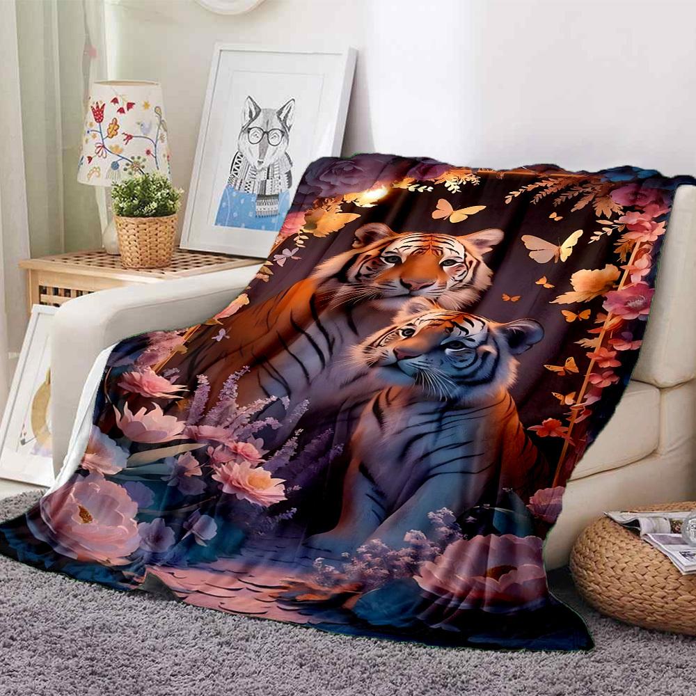 1pc Tiger Family Blanket Lightweight Flannel Blanket Throw Blanket For Sofa, Bed, Travel, Camping yy2509026169