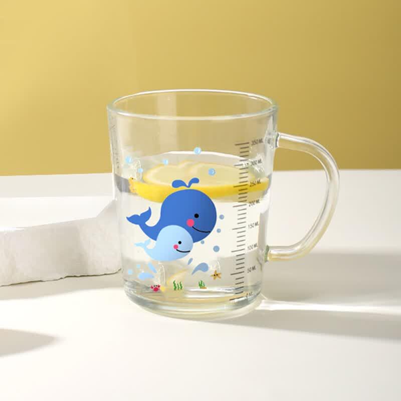 Children s Glass Milk Cup with Handle and Scale