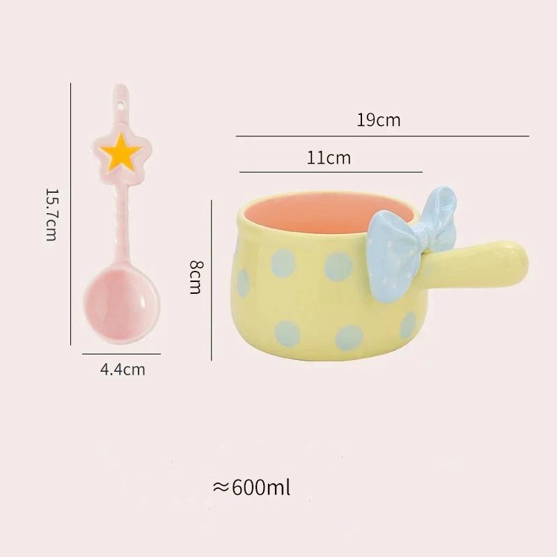Cute Bowknot Ceramic Bowl with Handle, Aesthetic Salad, Dessert & Breakfast Oatmeal Bowl