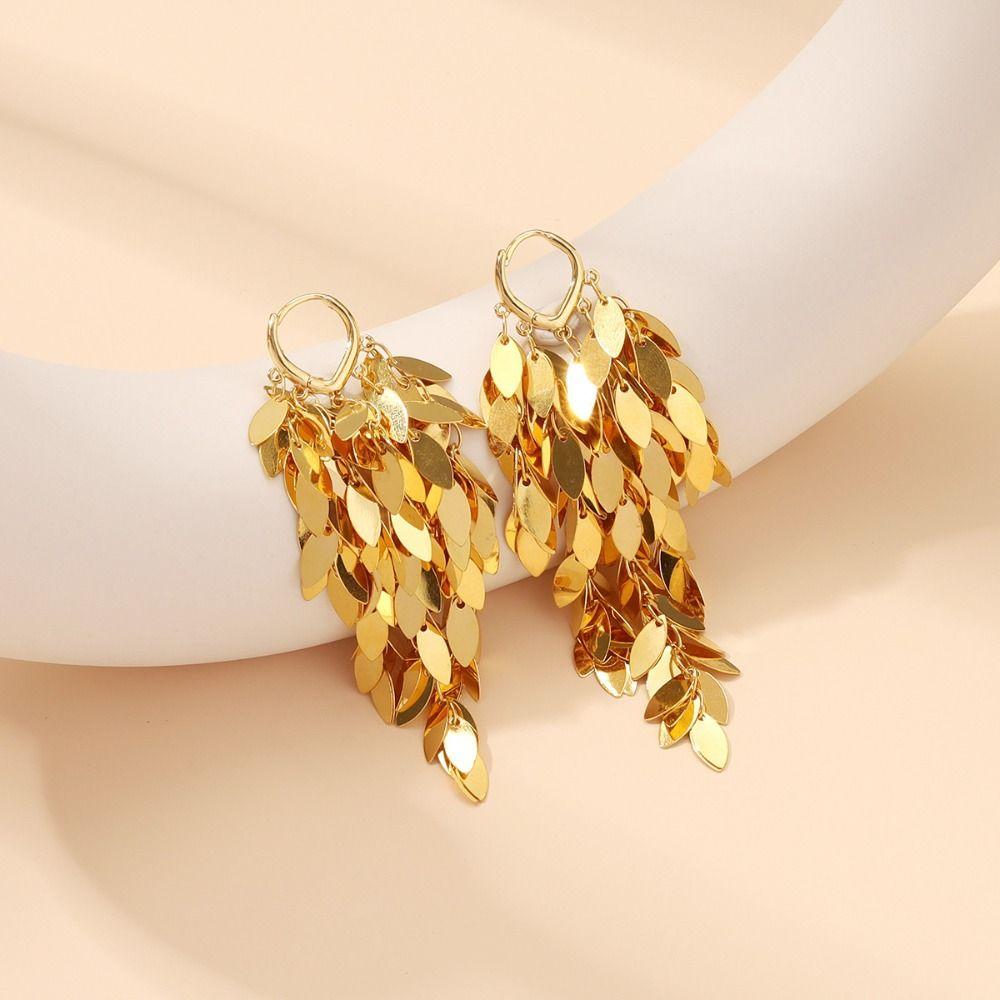 Korean Style Metal Sequin Earrings Zinc Zinc Alloy Gold Earrings Charm Long Tassel Dangle Earrings Girl