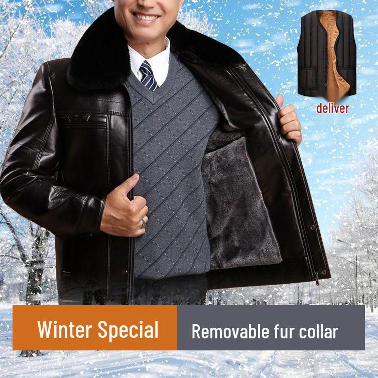 Men's Warm Leather Jacket for Middle-aged & Elderly 