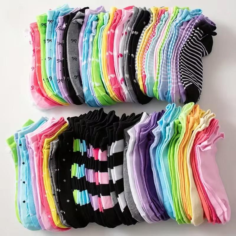 10/20 Pairs Random Shipment Heart Print Socks, Valentine's Day Candy Colored Ankle Socks, Women's Stockings & Hosiery
