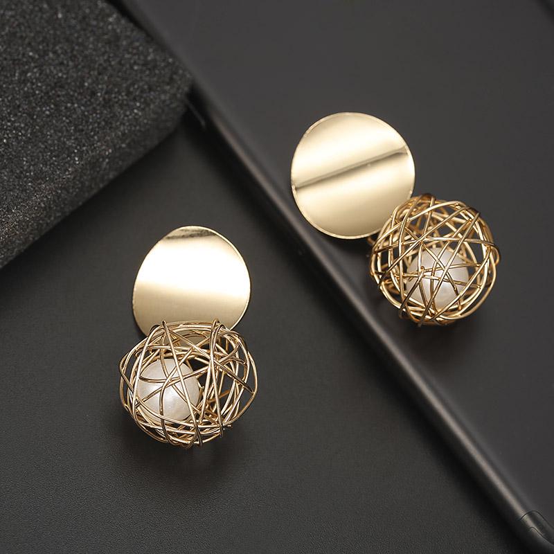 Golden Metal Drop Earrings Women able Big Trendy Round Circle Ear Dangle Party Personality Vintage Jewelry