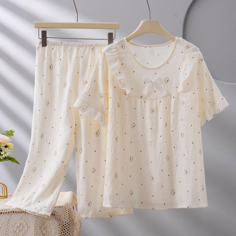 2026 Women's Plus Size Short-Sleeve Cloud Cotton Pajama Set: High-End Printed Homewear for Spring, Summer, Autumn