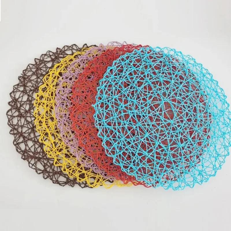 Crochet knitting Round Woven Place Mats Paper Fiber Table Placemats Hollow Decorative Placemat Dinning Place Mats Decor for Home