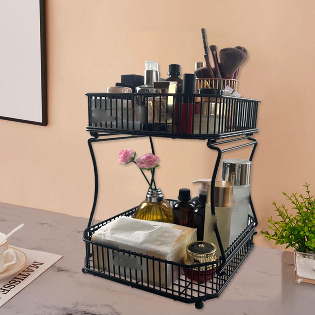Double Layer Fruit Basket Storage Rack Organizer Heavy Duty Iron Material for Kitchen Bathroom Home Use