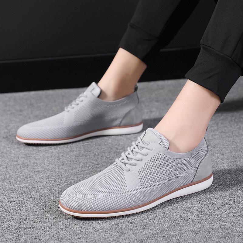 Men New Summer Shoes Lace Up Lightweight British Dress Mens Footwear Fashion Hollow Breathable Knitted Mesh Flats Shoes Size 45