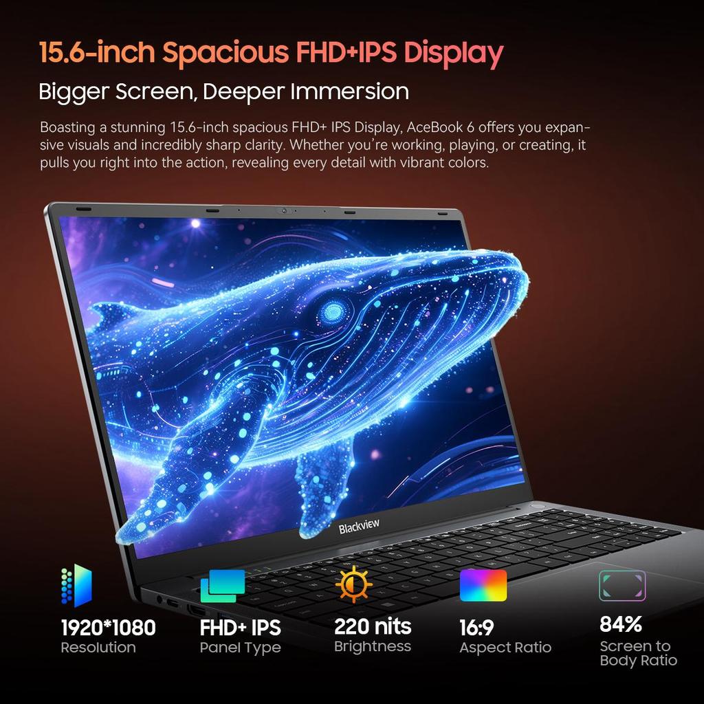 Blackview AceBook 6. generace Intel N150 Laptop 15,6palcový 16GB+256/512GB Notebook