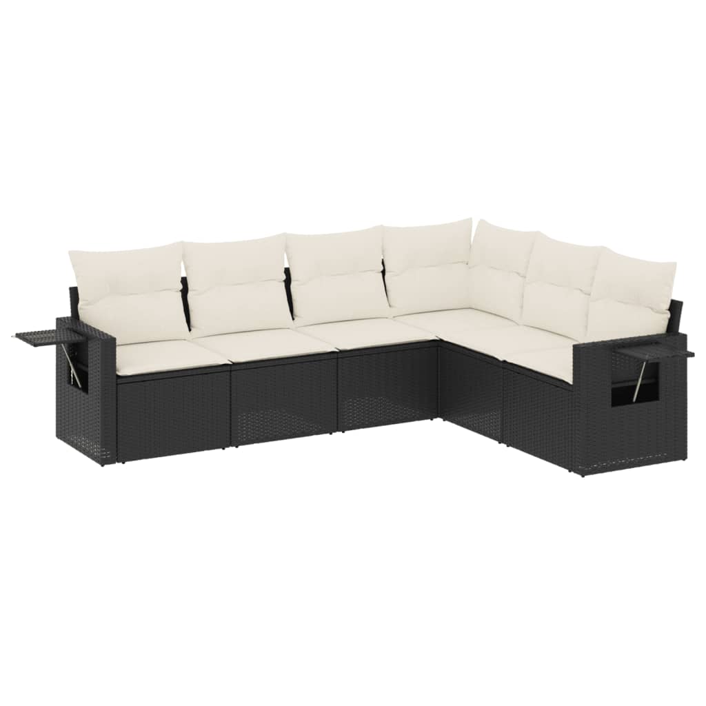 Vidaxl 6-Cz. Gartenmöbel-Set mit Kissen, Schwarzer Polyrattan