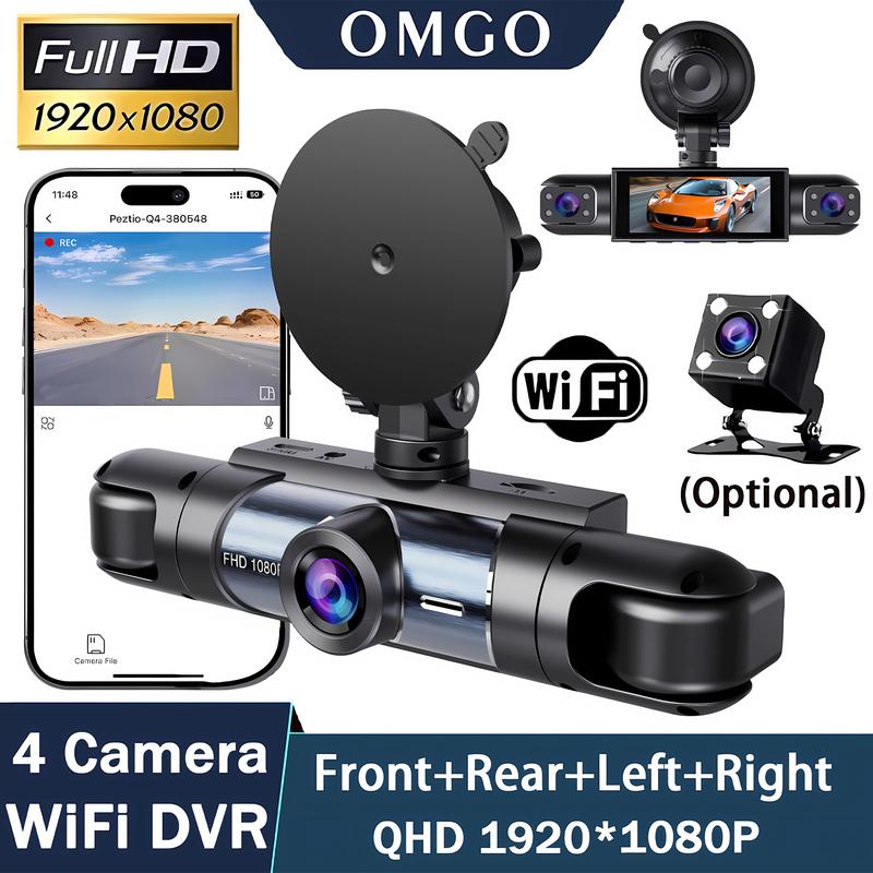 4 Channel 360°Rotate Dash Cam Wifi APP 1920* 1080P HD Car Camera Night Vision Parking Monitor G-Sensor Dashcam Black Box