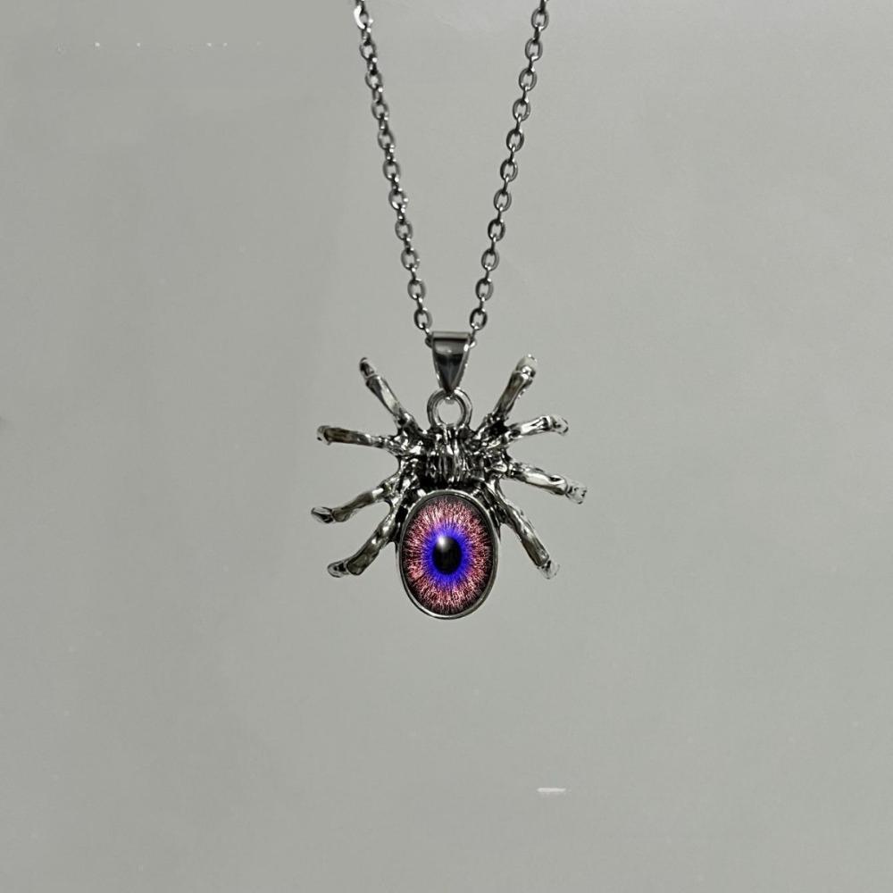 Personality Gothic Spider Colorful Glass Eyeball Pendant Necklace for Women Hallowmas Hip-hop Punk Jewelry Accessories Gifts