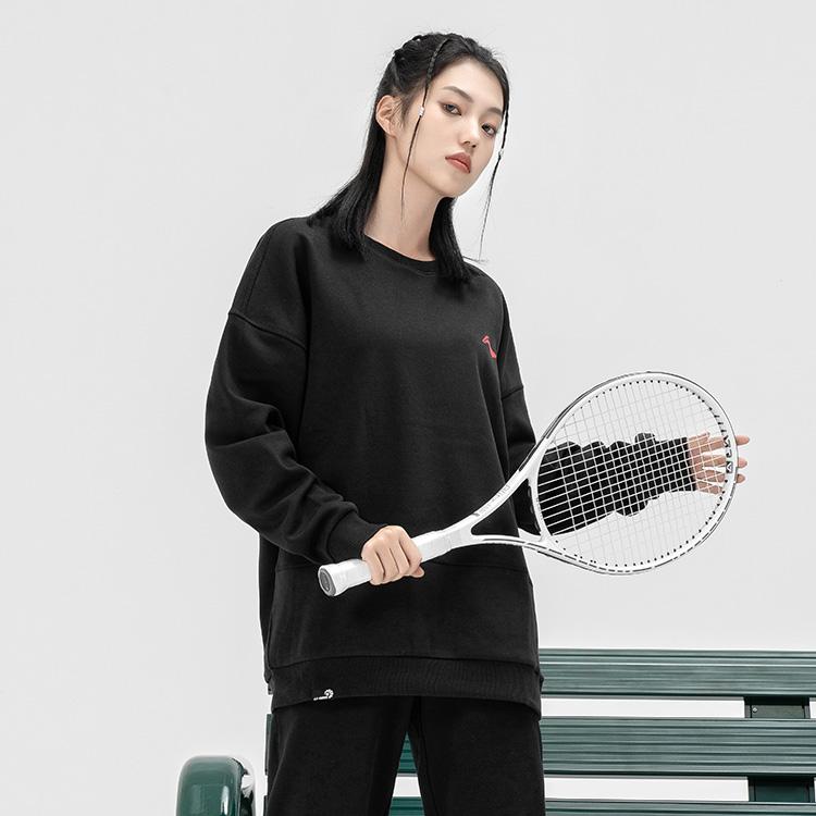 Li Ning Badminton Series Thunder Dragon Print Sports Casual Pullover Crewneck Sweatshirt Men sweatshirt Black AWDSE89-1