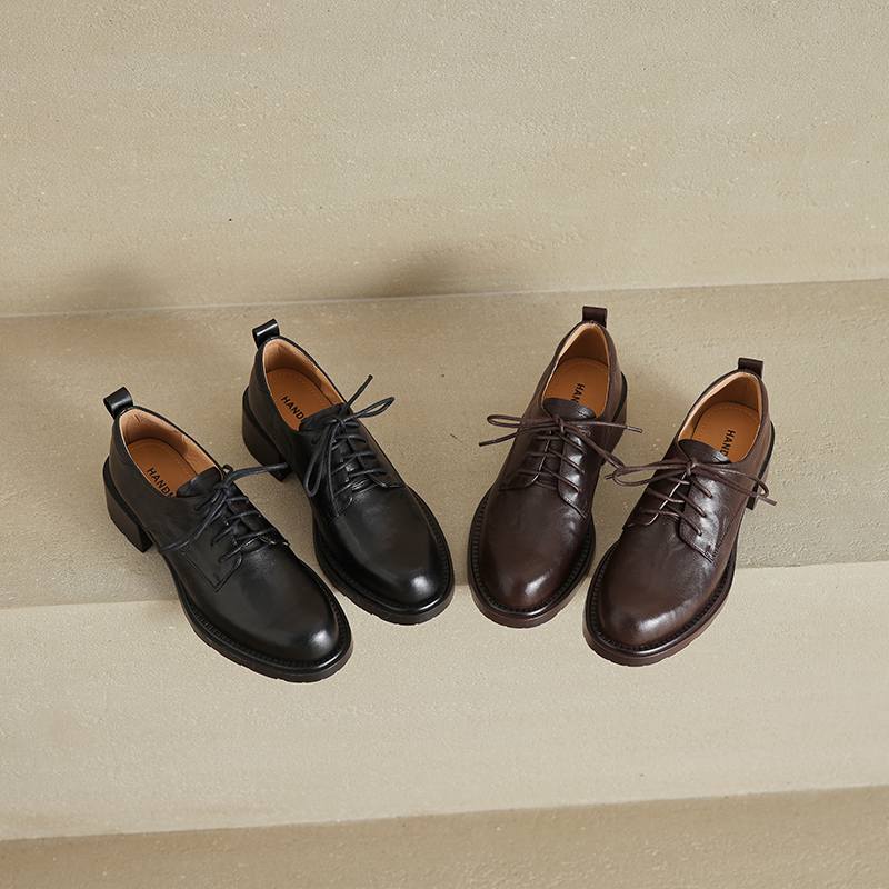 Krazing Pot Pelle di Pecora Punta Tonda Tacco Medio Allacciatura Scarpe Primavera Autunno Taglia Grande 41 Oxford Donna Pumps