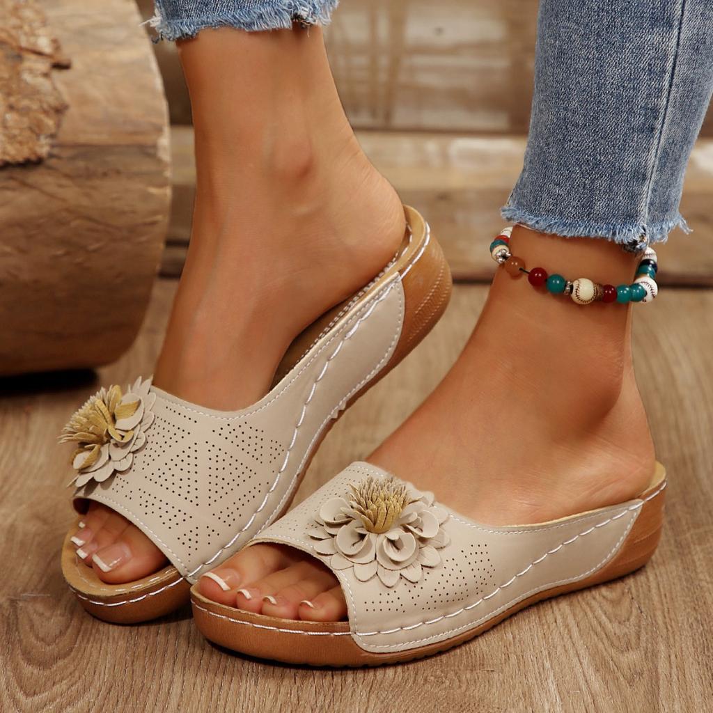 Sandals Women Summer New Women's Woven Flower Wedge Slippers Outdoor Sports Beach Casual Peep Toe Comfortable Shoes