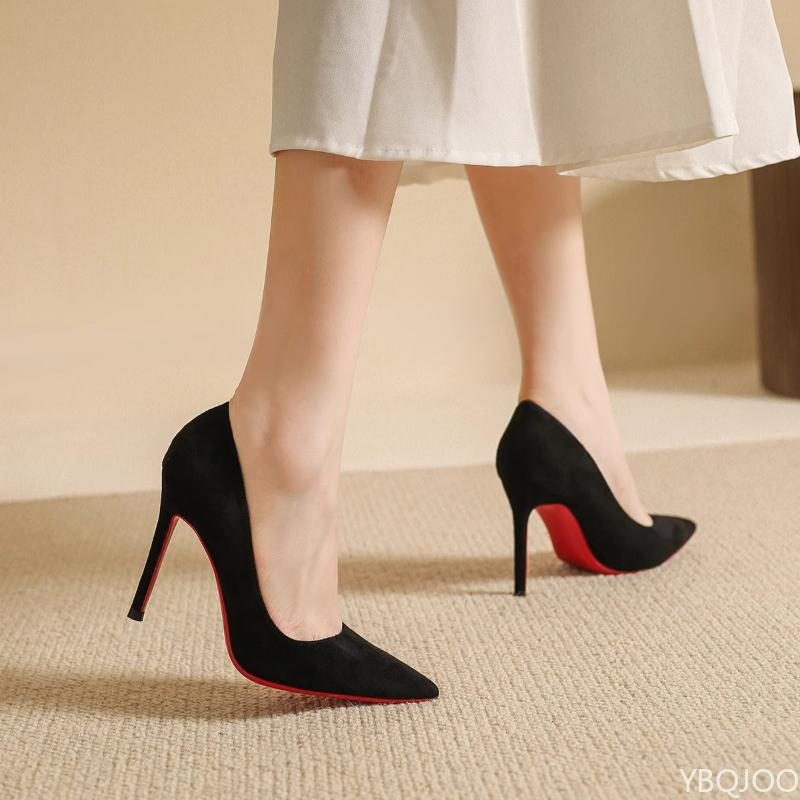 New Suede Women's Slim Heeled Shoes Sexy Pointed High Heels Red Sole Light Mouth Single Shoes Ladies Elegant Pumps Zapatos Mujer