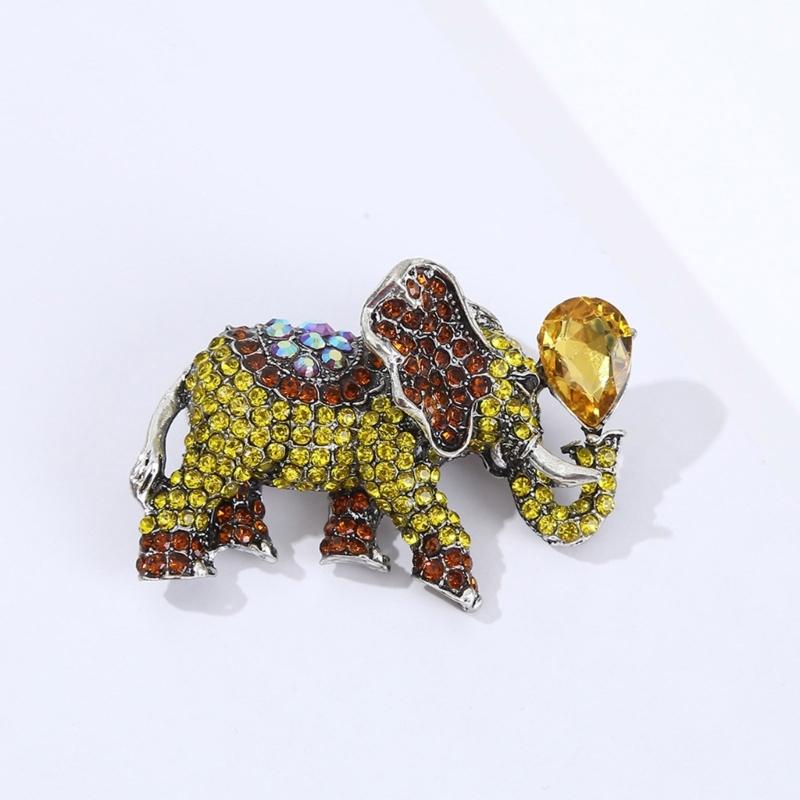 Sparkling Rhinestones Elephant Brooch Elegant Design Corsage Pin For Party Evening Wear Symbolizing Luck