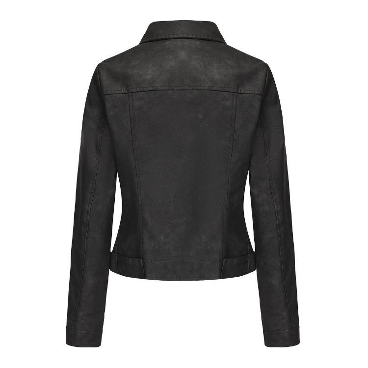 Women Leather Jacket Slim Fit Pu Zipper Outerwear Long Sleeve Lapel Collar for Fall Winter