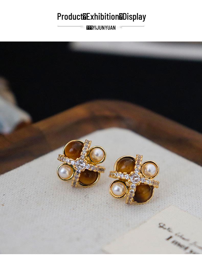 Retro Tiger Eye Shell Bead Necklace: Women's Versatile, High-End, Unique Fashion with Zircon Clavicle Chain