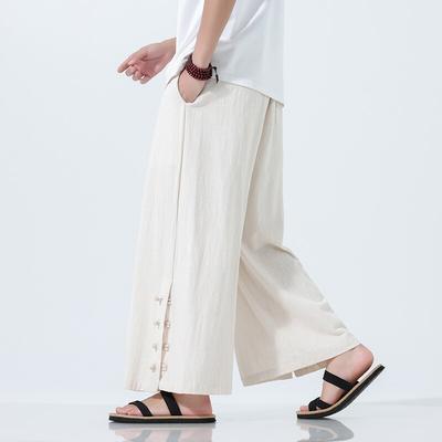 2025 Men Baggy Cotton Linen Pants Men Casual Wide Leg Oversize Jogger Trousers Men Vintage Drawstring Pants Male Skirt Pants