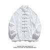 Herbst Herren Einfarbiges Hemd Herren Langarm Chinesischer Stil Hemden Tang Anzug Herren Retro Kung Fu Tai Chi Oberteile Weiße Hemden