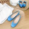 Paris satin bow single shoes women's 2025 spring new round head shallow mouth women's shoes blue flat ballet shoes