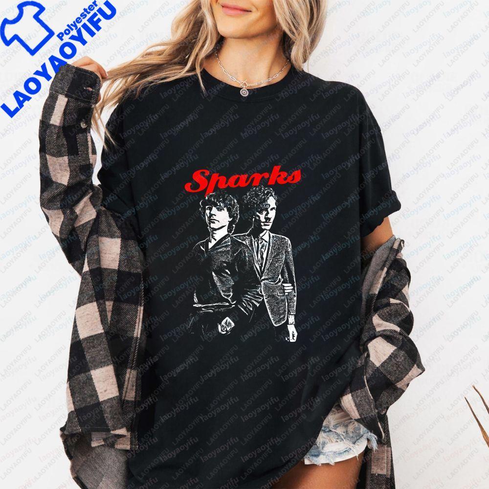 Sparks Band Print Locker sitzendes Oberteil Trendiges Unisex Kurzarm-T-Shirt Geeignet für Unisex und WoUnisex Große Größe