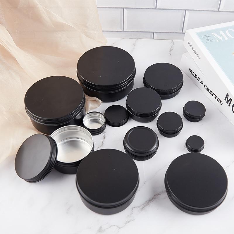 10/30/50/60/80/150/250ml Caixa Redonda de Alumínio Preta Vazia Latas Metálicas Potes Reabastecíveis para Creme Cosmético DIY Pote de Alumínio para Chá