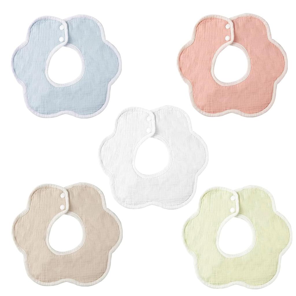 Baby Solid Subtle Perfect for Perfect for Girls and Baby Shower Stylish Gift Elf-feer Bibs, 360% Cotton, Waterproof, 5-Piece Set, Colors, Design,