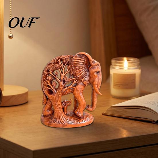 Decorative Statues for Shelves Hollow Carved Mother and Baby Elephant Statue, Resin Figurine, Good Symbolic Animal Luck Sculpture Home Shelf Tabletop