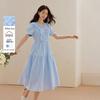 INMAN French Hollow Lace V-Neck Puff Sleeve Dress