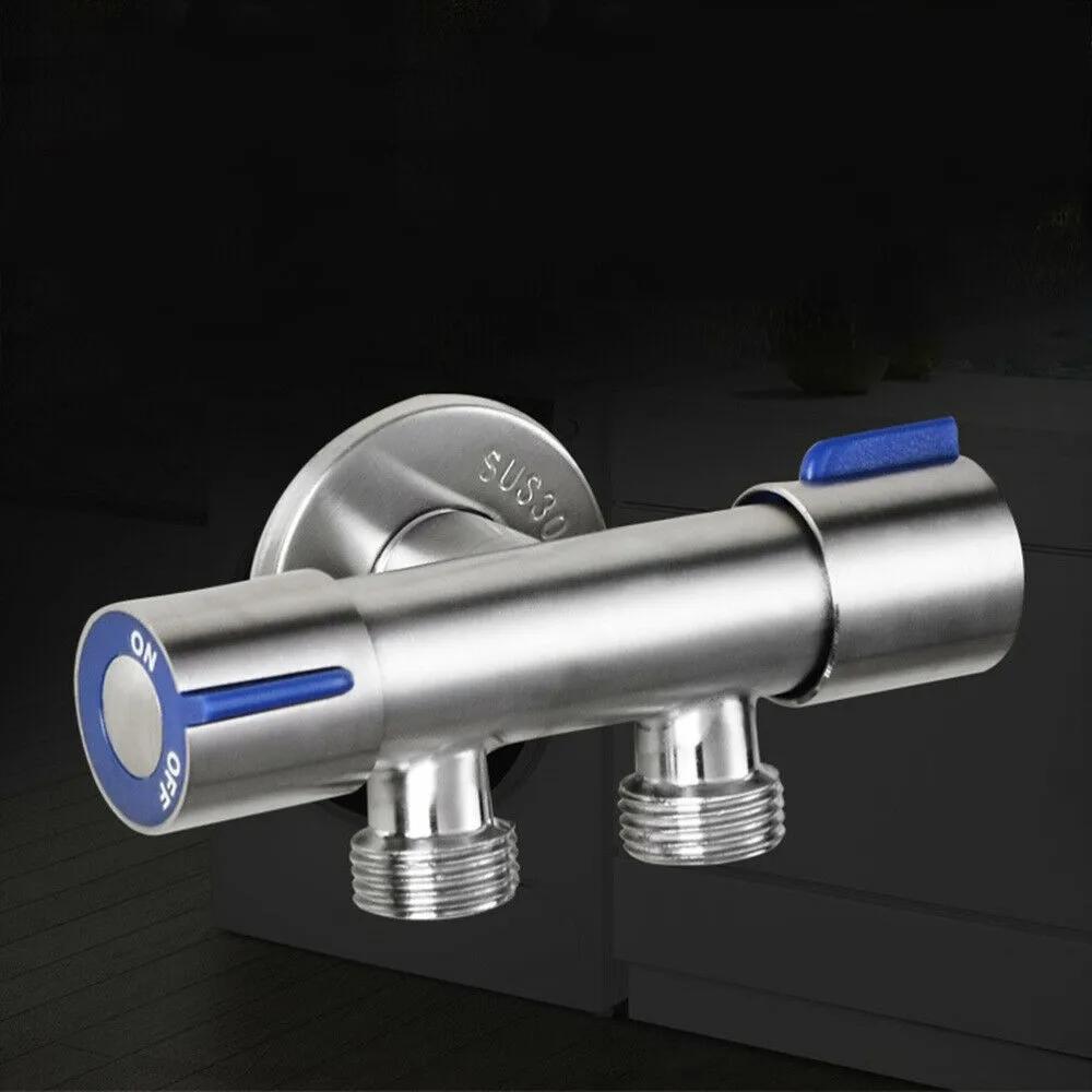 Bathroom Faucet Dual Control Double Handle Stainless Steel Cold Water Faucet Bathroom Washing Machine Faucet Triangle Valve Bath