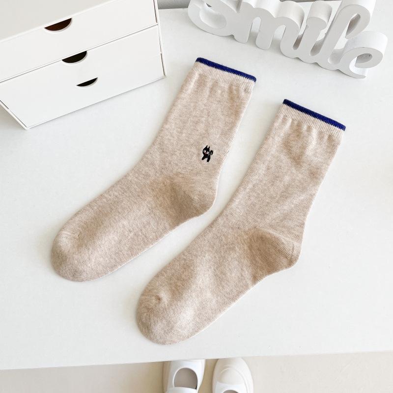 Trendige Damensocken Farbpassend, Niedliche Socken mit Stickerei kleiner Tiere, Vielseitige Baumwoll-Sockenstapel