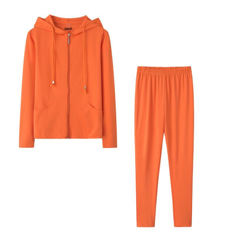 

2024 Spring Sexy Casual Hooded Solid Color Two-Piece Set XL оранжевый