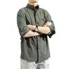 2024 Men's Japanese-Style Casual Stand Collar Shirt - Three-Quarter Sleeve, Loose Fit, Cotton & Linen