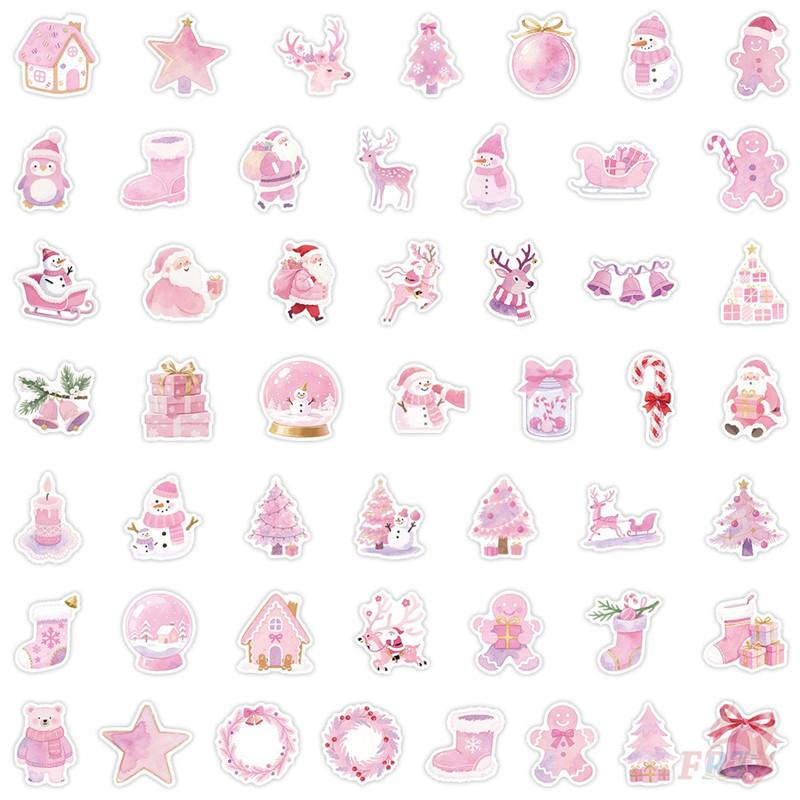 50Pcs/Set Pink Merry Christmas Series 04 Stickers DIY Fashion Waterproof Doodle Decals Stickers