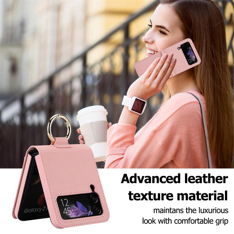 Voor Samsung Z Flip 3 Luxe Kruispatroon Opvouwbare Ring Telefoonhoes Voor Samsung Z Flip 4 Z Flip 5 Insteek Kaart Schok Achterkant