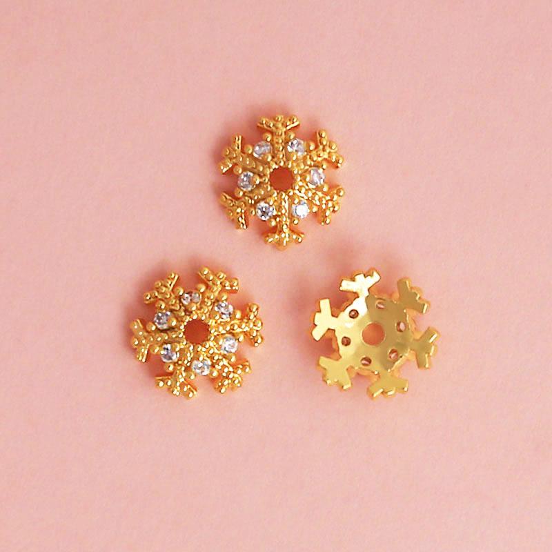 18K Gold-Filled Flower Cap Snowflake Crystal Pearl Spacer Bead Bracelet DIY Kit